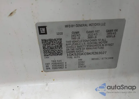 2019 GMC Yukon Xl Slt z USA, uszkodzony, nr VIN 1GKS2GKC9KR263027